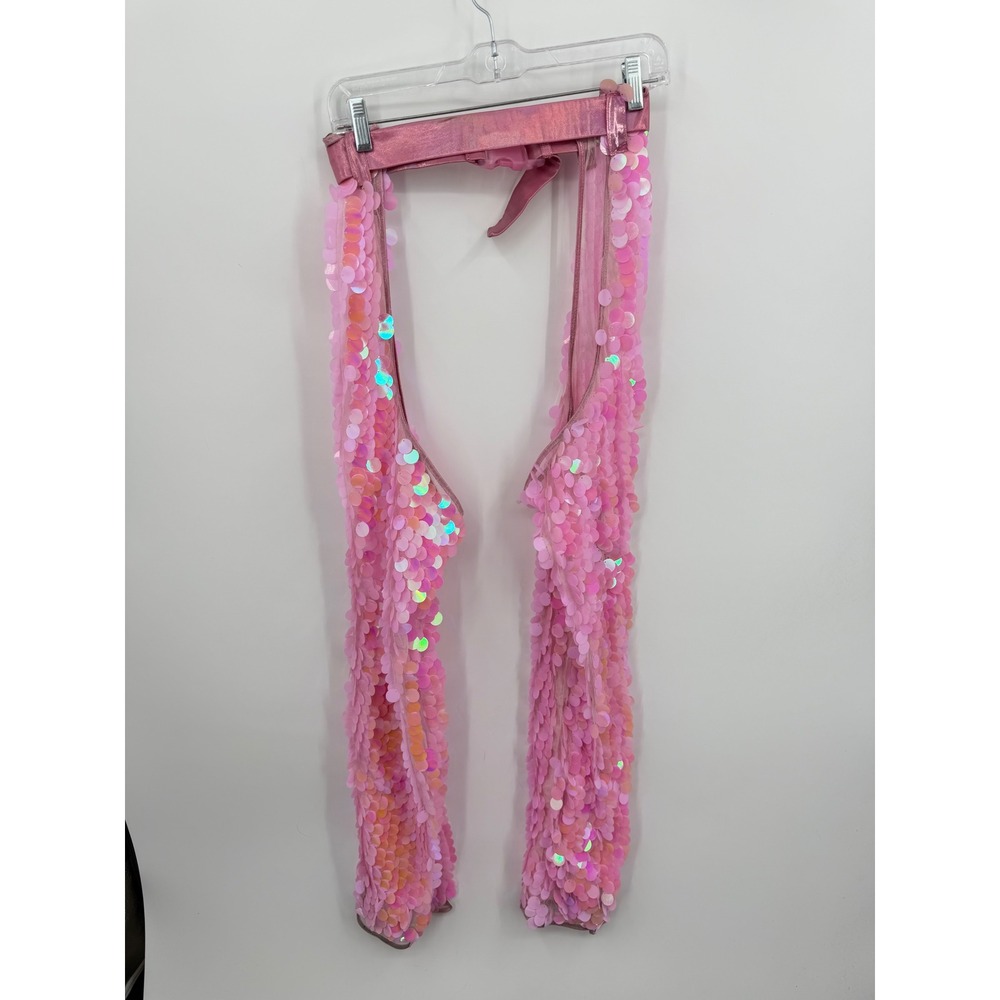 Club Exx Sequin Chaps Womens Size Small Pink Iridescent Festival Rave Wear